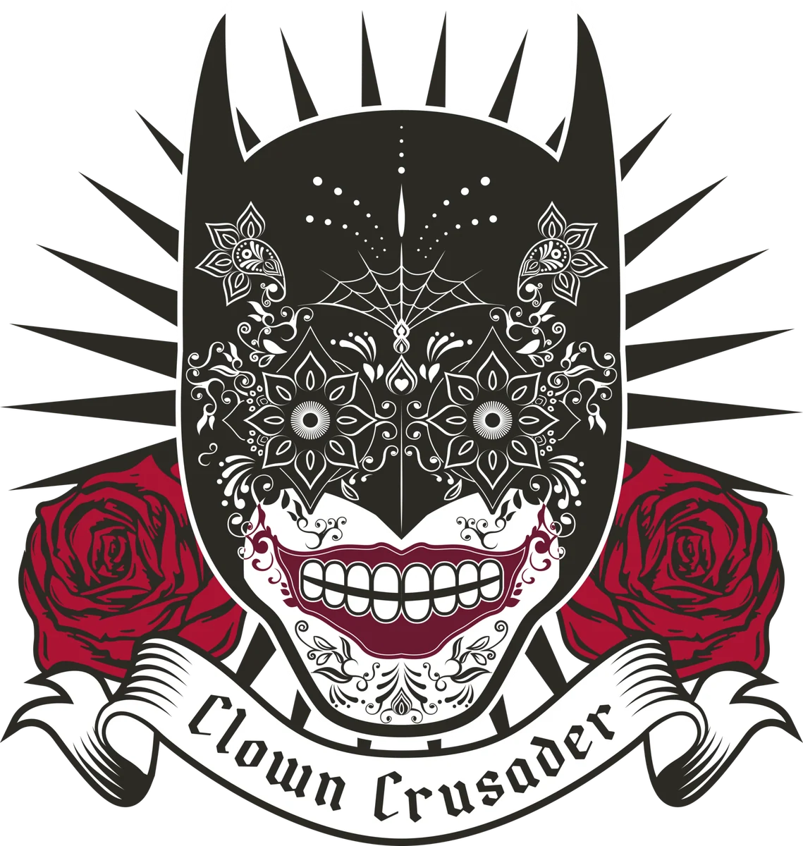 Detailed masked clown crusader calavera illustration