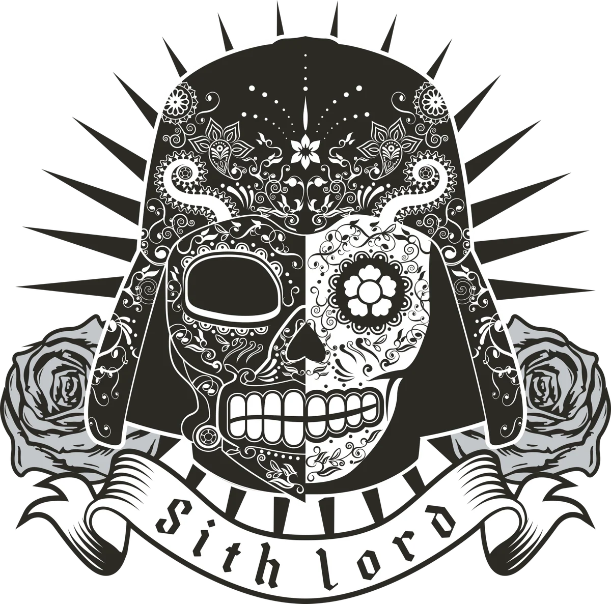 Half-face Sith Lord calavera artwork