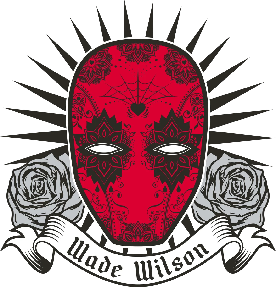 Masked mercenary sugar skull illustration